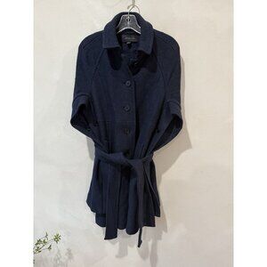 Womens Ann Taylor Shawl Wrap Poncho Belt Tie Navy Blue Wool Small S